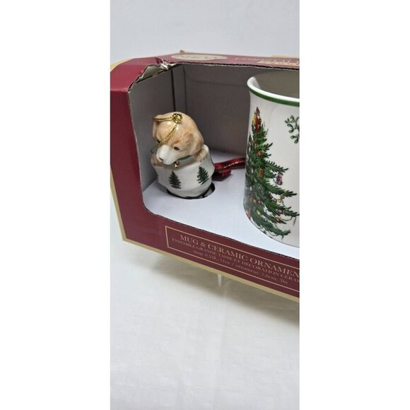 Spode Coffee Mug & Puppy Ornament Christmas Ceramic Tree Boot Set of 2 - Picture 3 of 9